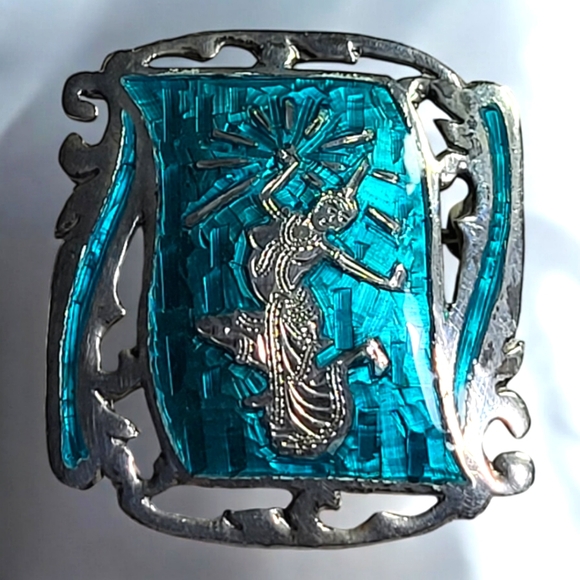 Vintage Sterling Silver Siam Beautiful Blue Enamel Dancing Goddess Brooch - Picture 2 of 4